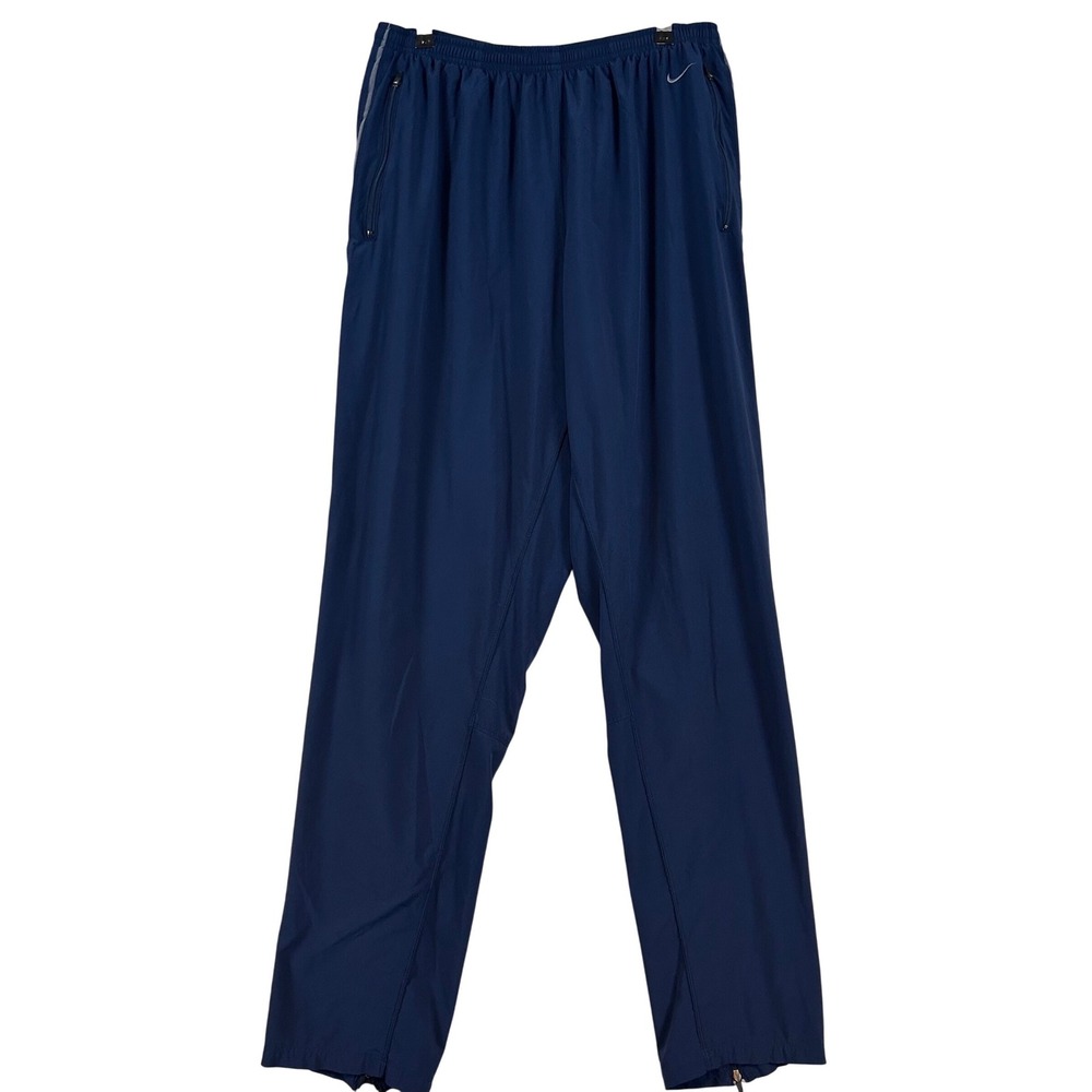 Nike Mens Dri-FIT Track Pants Navy Blue Reflective Stripe Zip Pocket Inseam 31